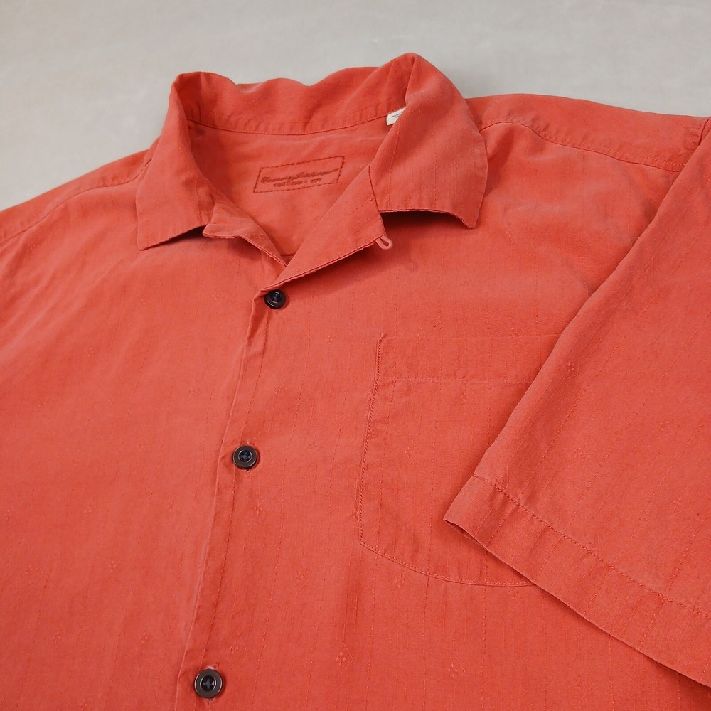 Tommy Bahama Large Mens Shirt Hawaiian Camp Silk Coral‎ Pink